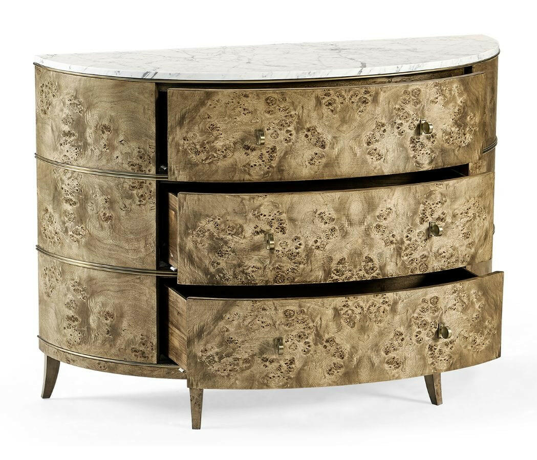 Jonathan Charles Golden Amber Demilune Chest of Drawers - Calacatta.