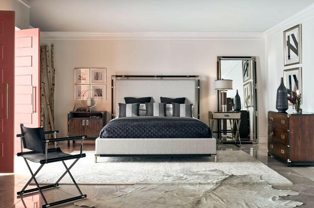 Jonathan Charles King Bed Frame Military in Oak - Shambala Fabric.