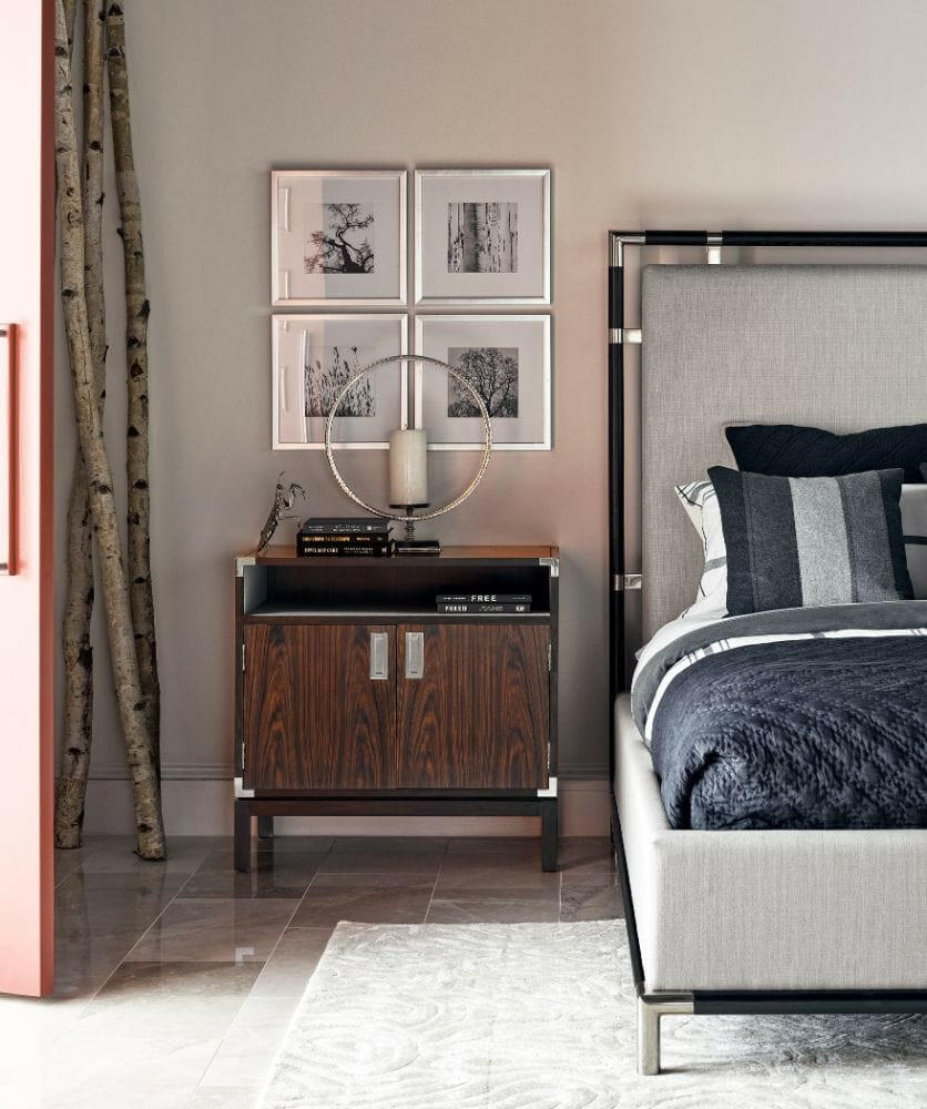 Jonathan Charles King Bed Frame Military in Oak - Shambala Fabric.