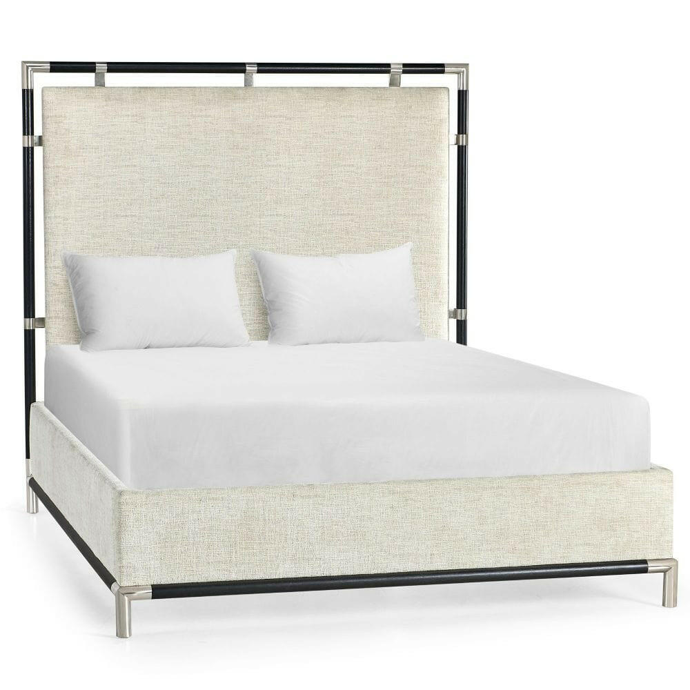 Jonathan Charles King Bed Frame Military in Oak - Shambala Fabric.