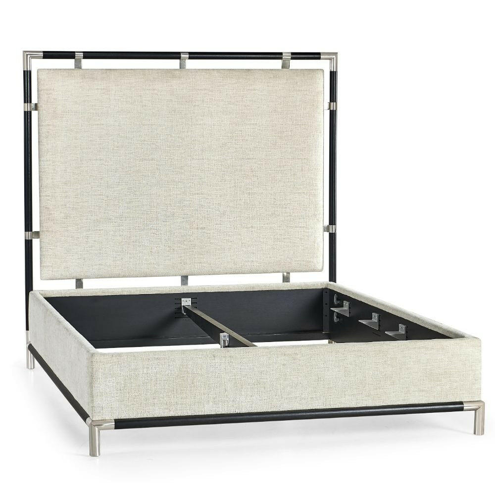 Jonathan Charles King Bed Frame Military in Oak - Shambala Fabric.