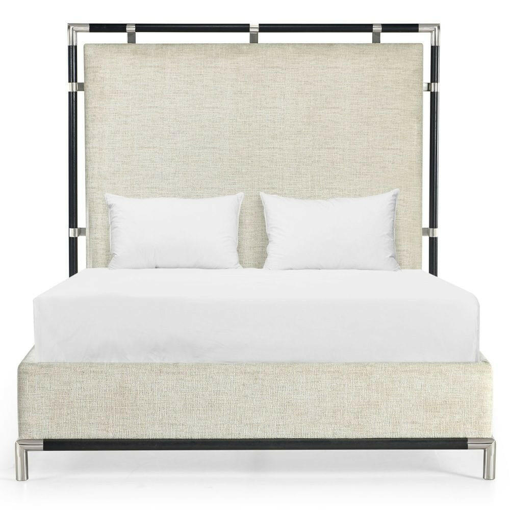 Jonathan Charles King Bed Frame Military in Oak - Shambala Fabric.