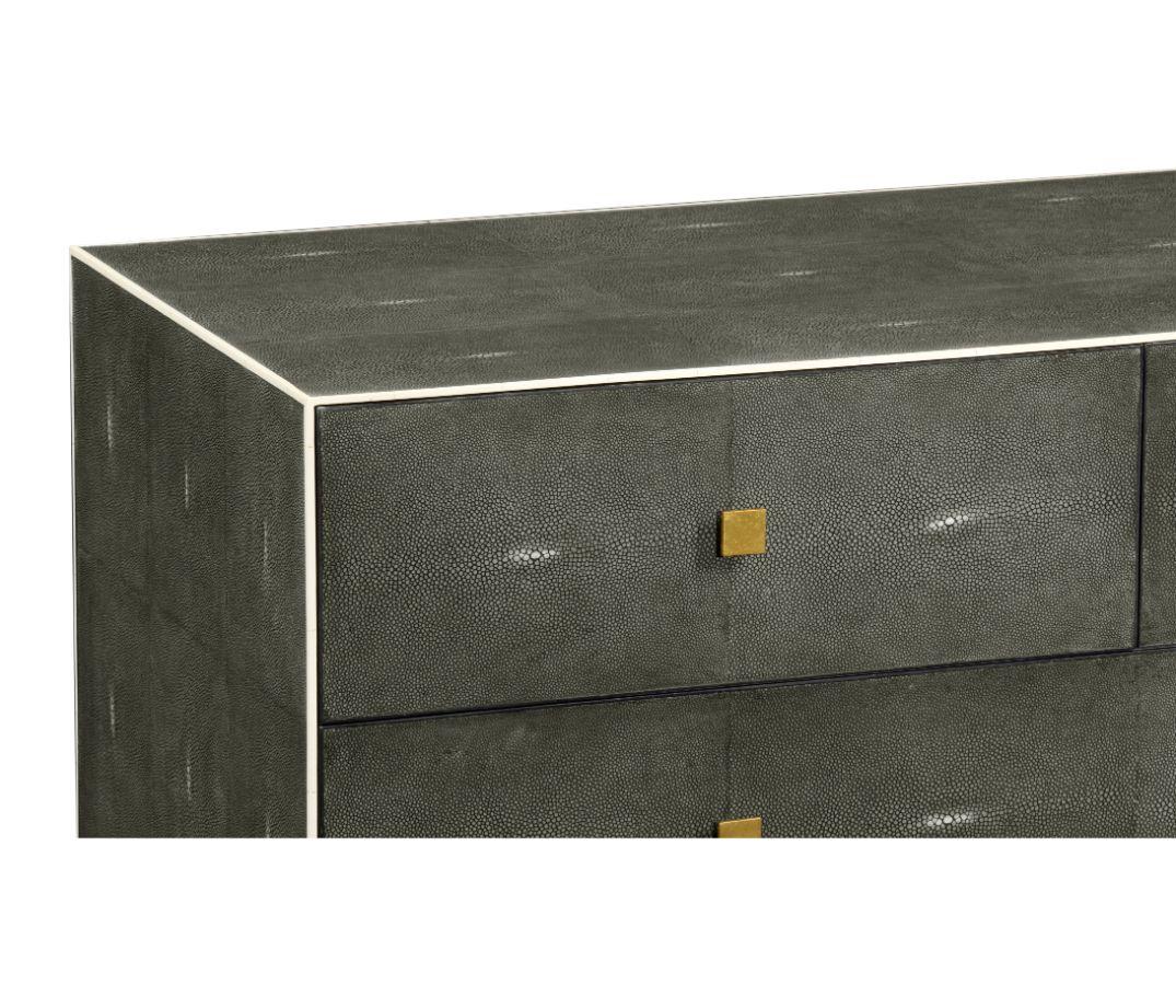 Jonathan Charles Large Chest of Drawers 1930s in Anthracite Shagreen - Gilded.