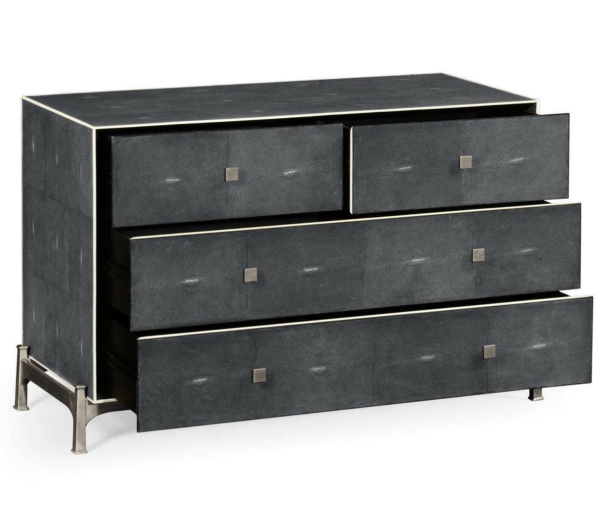 Jonathan Charles Large Chest of Drawers 1930s in Anthracite Shagreen - Silver.