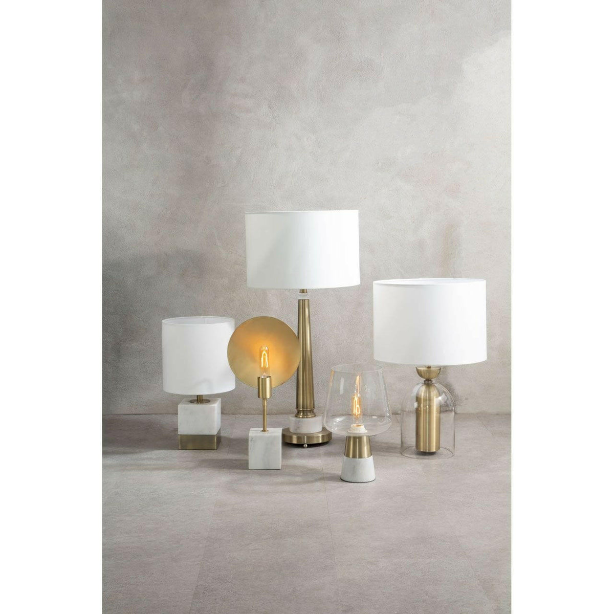 White Marble Accent Lamp With Cream Shade.