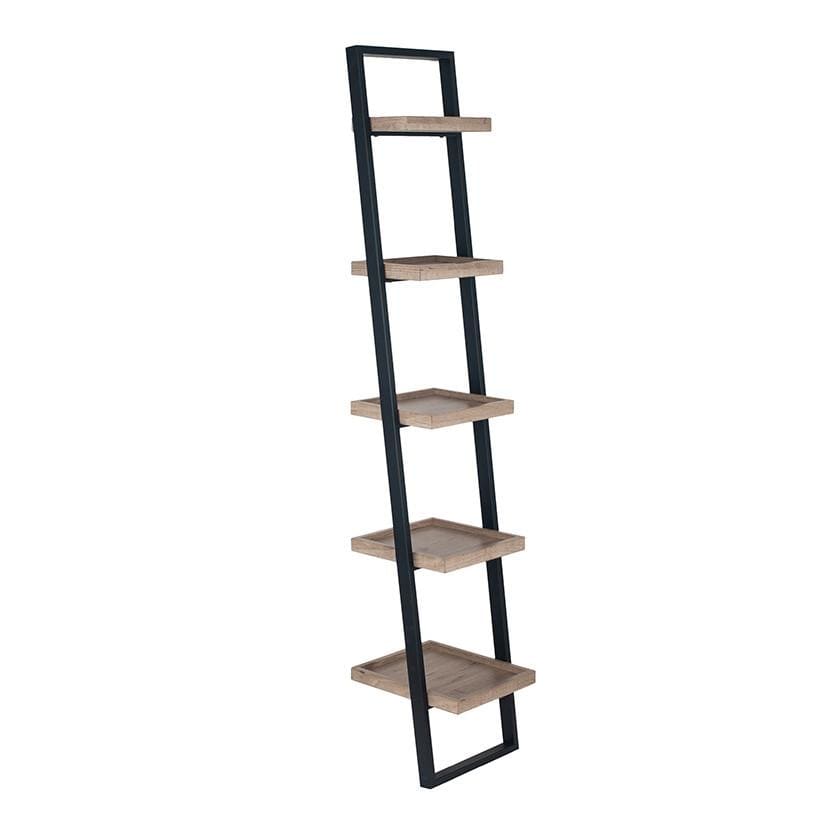 Pacific Lifestyle Accessories Gallery Natural Wood Veneer and Black Metal 5 Shelf Ladder Unit House of Isabella UK