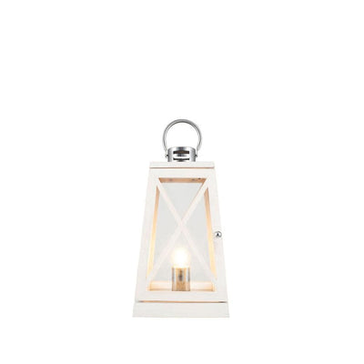 Pacific Lifestyle Lighting Devon White Wash and Chrome Lantern Table Lamp House of Isabella UK
