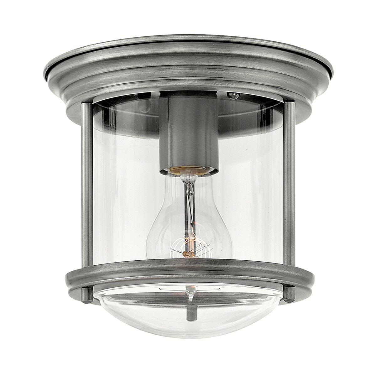 Hadrian 1 Light Flush Mount - Clear Glass - Antique Nickel.