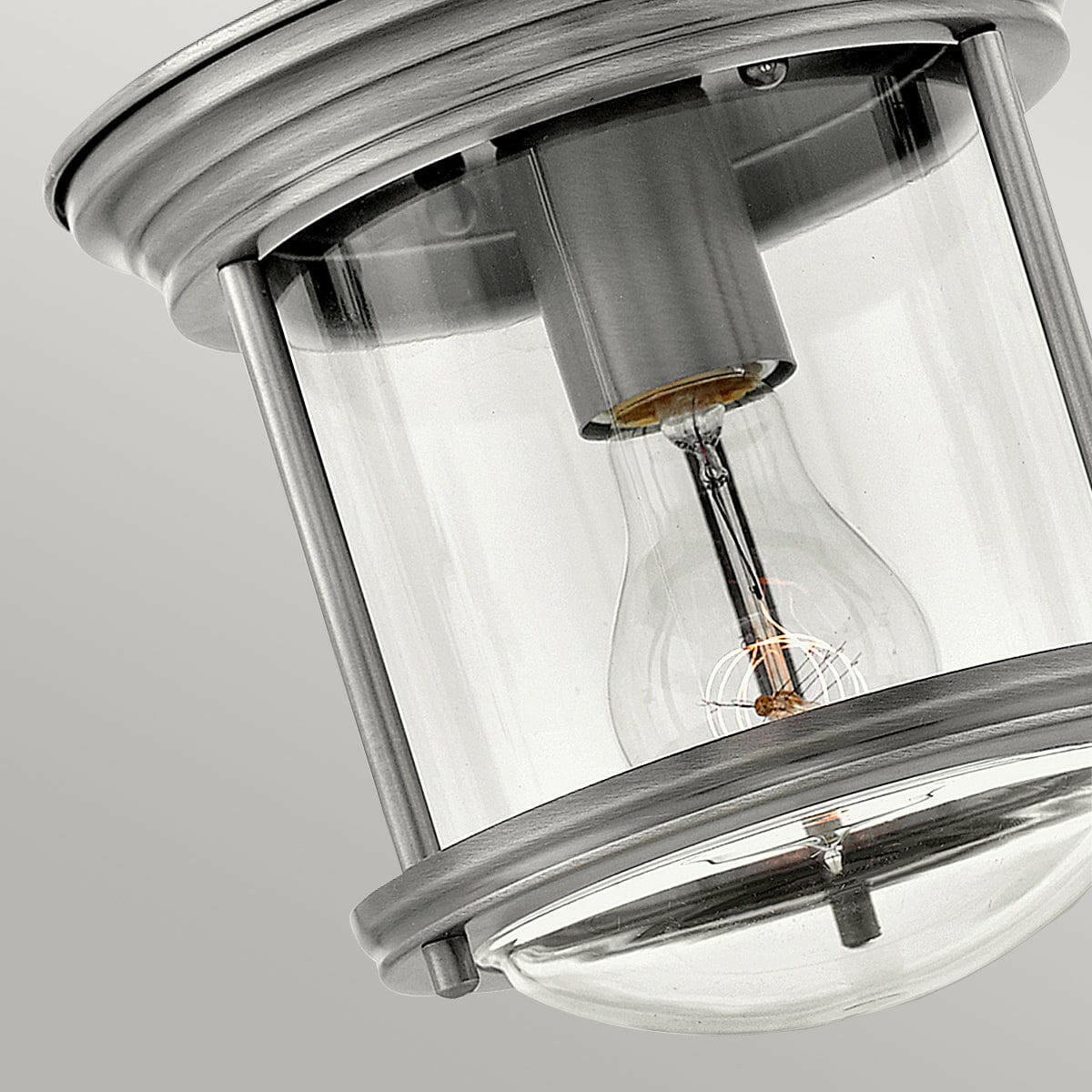 Hadrian 1 Light Flush Mount - Clear Glass - Antique Nickel.