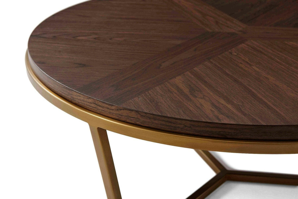 Ta Studio Small Round Coffee Table Fisher in Macadamia & Brass.