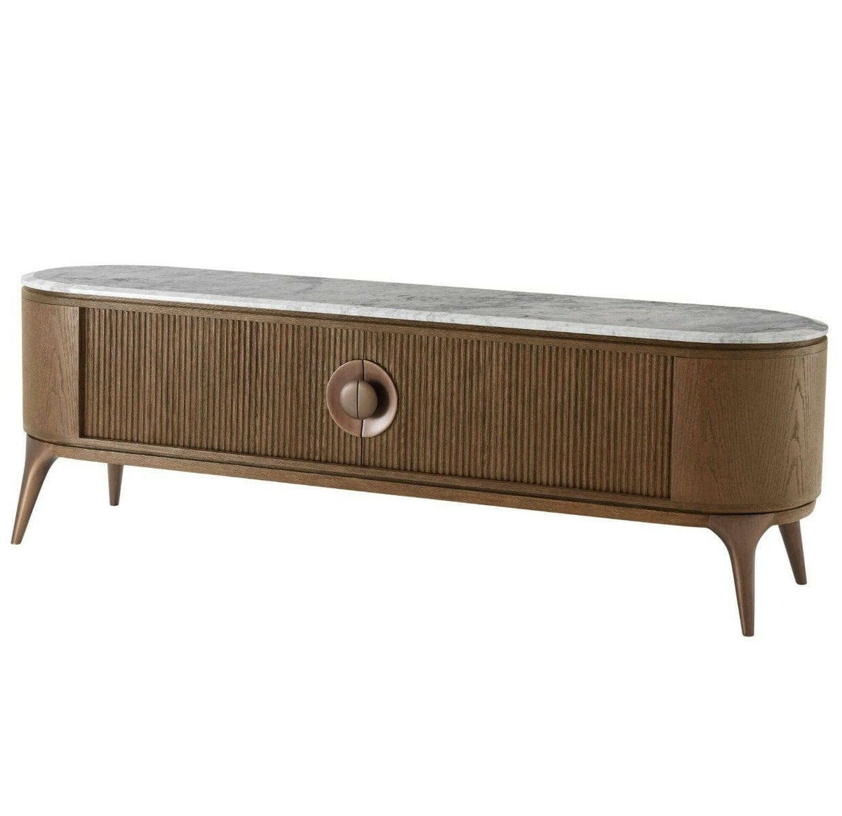 Theodore Alexander Arena Marble Media Cabinet in Caribbean Cask.