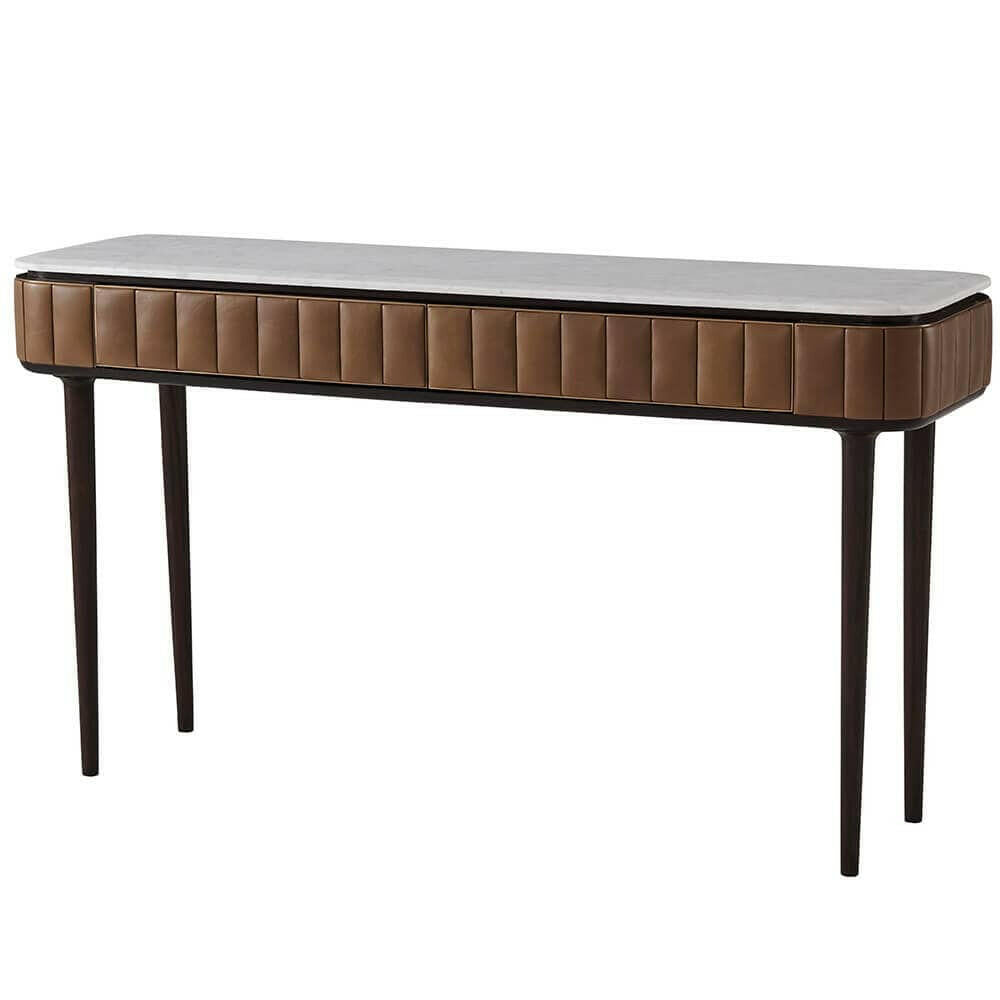 Theodore Alexander Billowy Console Table in Carrara Marble.