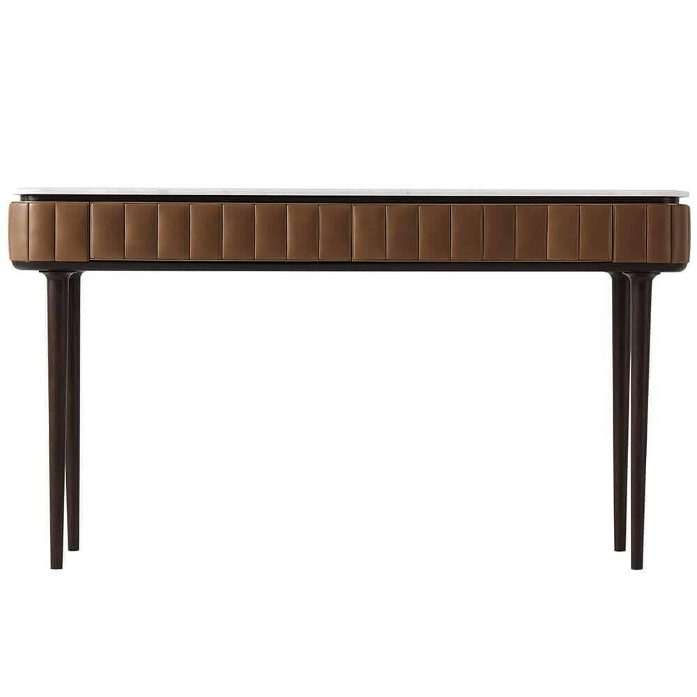 Theodore Alexander Billowy Console Table in Carrara Marble.