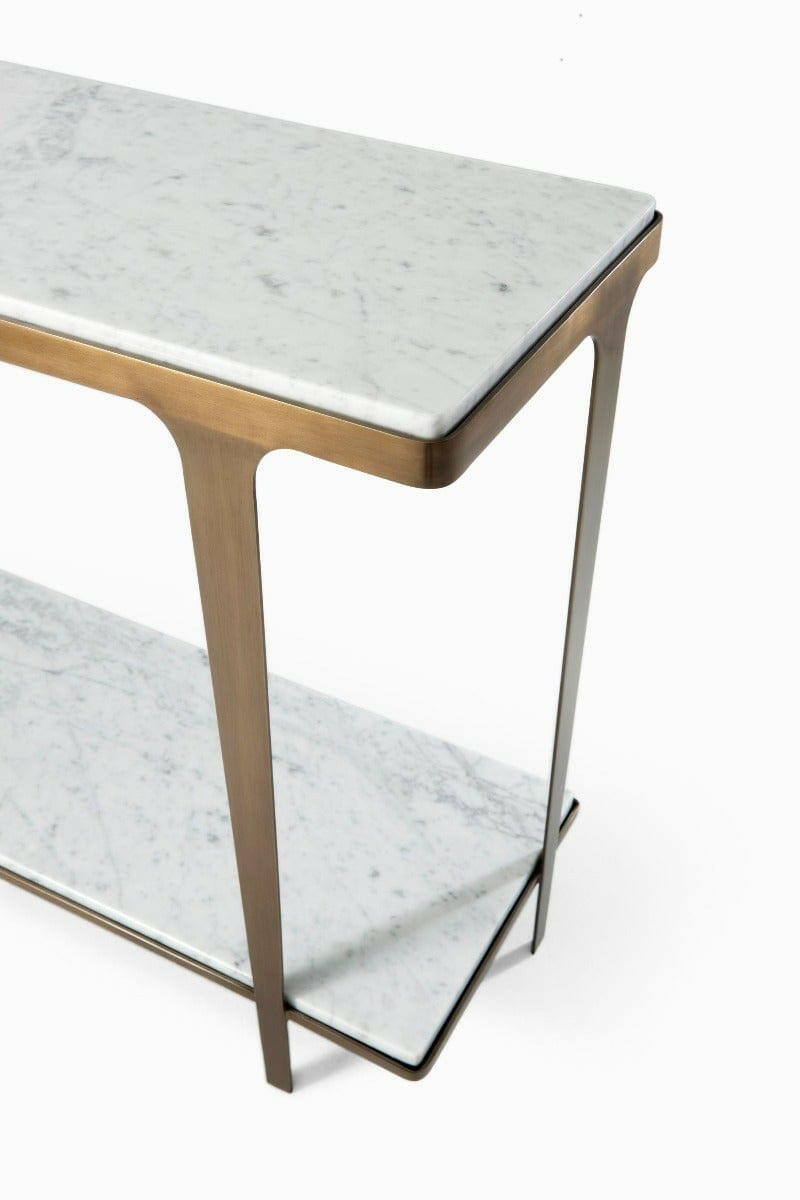 Theodore Alexander Cordell Console Table in White & Brass.
