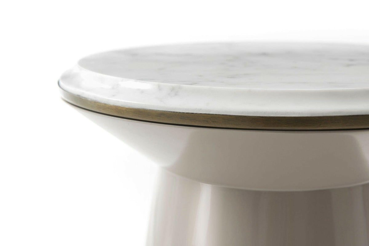 Theodore Alexander Small Contour Side Table in Taupe & Pearl.