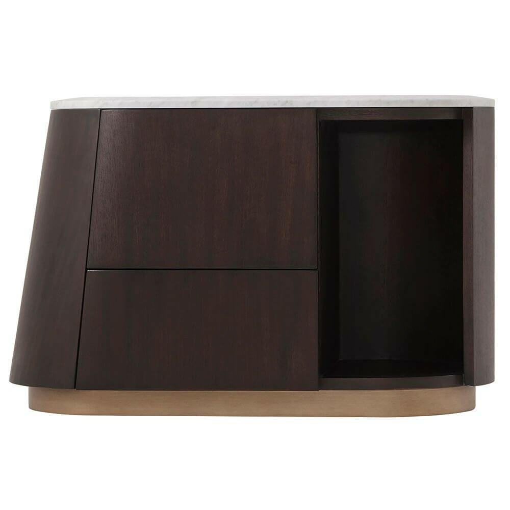 Theodore Alexander Oblique Left Bedside Cabinet in Veneer & Carrara.