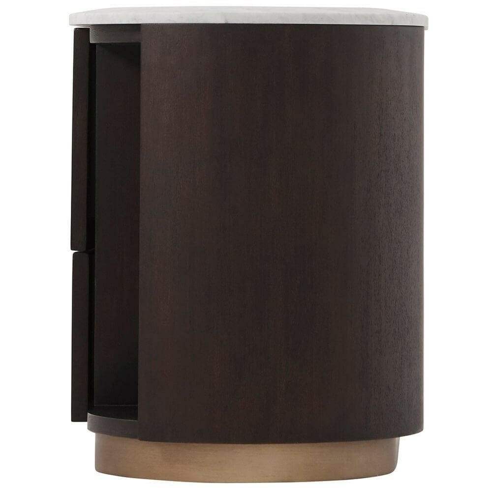 Theodore Alexander Oblique Left Bedside Cabinet in Veneer & Carrara.