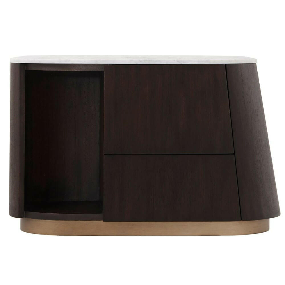 Theodore Alexander Oblique Right Bedside Cabinet in Veneer & Carrara.