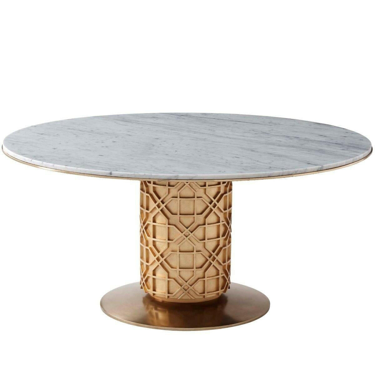 Theodore Alexander Colter Large Round Dining Table in Marble.