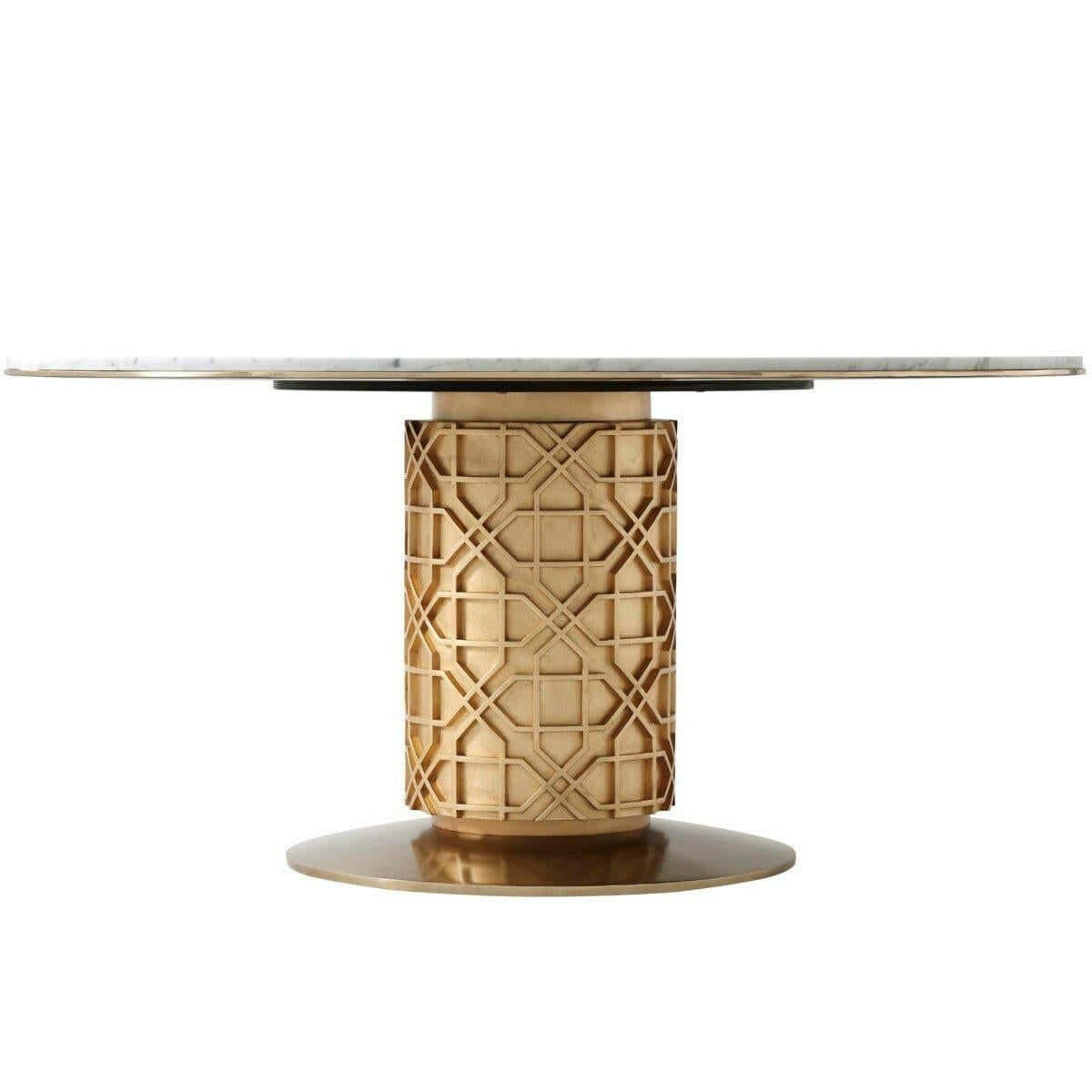 Theodore Alexander Colter Large Round Dining Table in Marble.