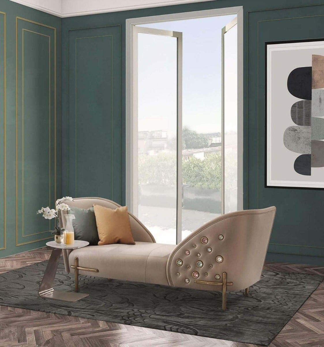 Theodore Alexander Grace Cantilever Accent Table in Marble.