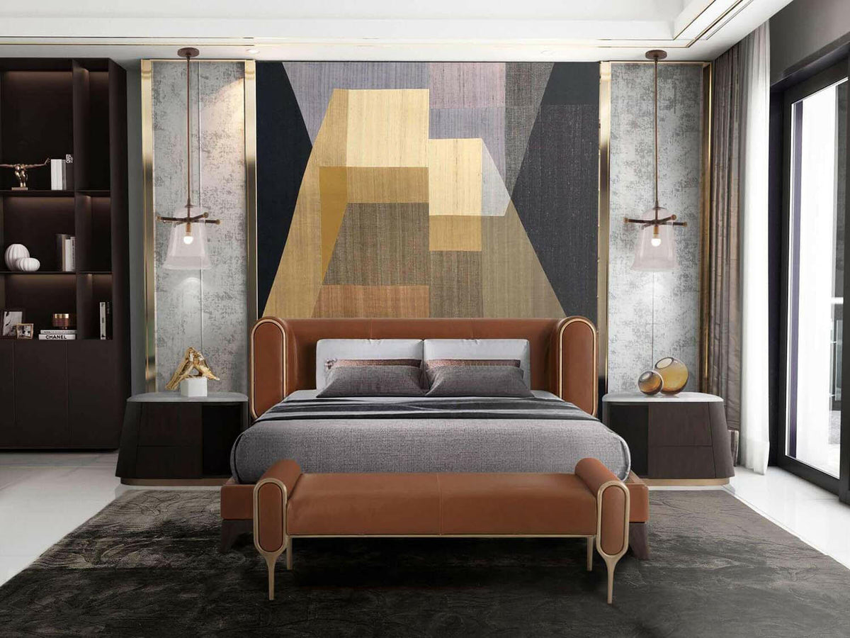 Theodore Alexander Oblique Left Bedside Cabinet in Veneer & Carrara.