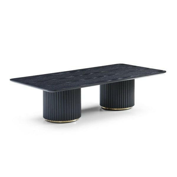 Lantine Coffee Table - Double Pedestal - Black Oak & Brass.