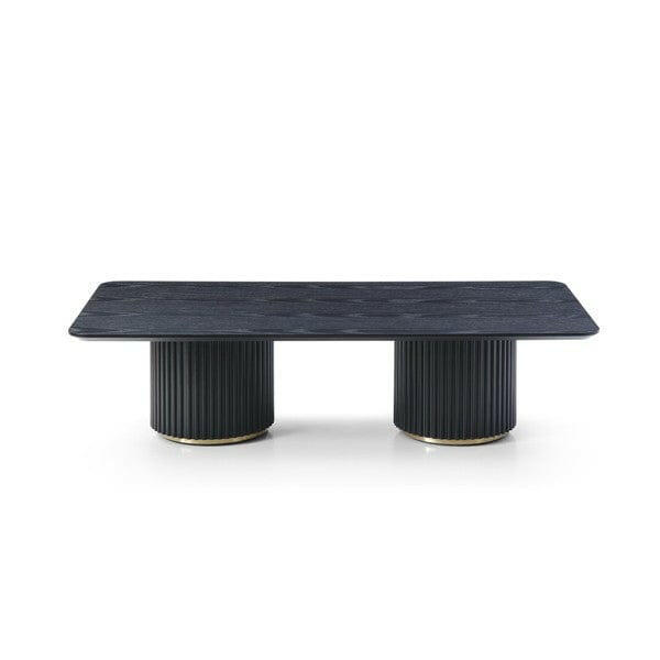 Lantine Coffee Table - Double Pedestal - Black Oak & Brass.