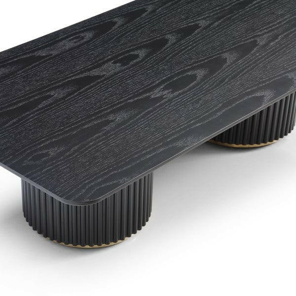 Lantine Coffee Table - Double Pedestal - Black Oak & Brass.