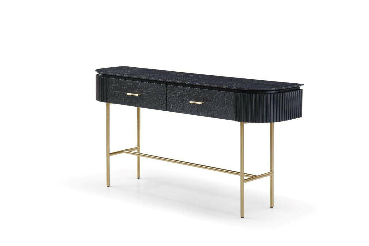 Lantine Console Table - Black Oak & Brass.
