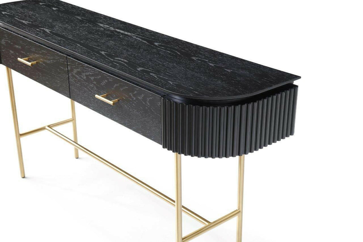 Lantine Console Table - Black Oak & Brass.