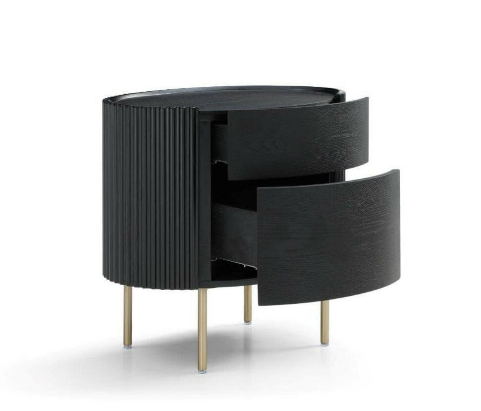 Lantine Bedside Table - Black Oak & Brass.