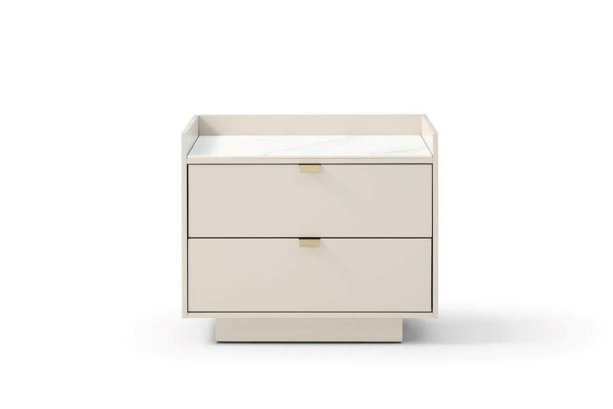 Saviour Bedside Table - White Ceramic Marble & Beige.