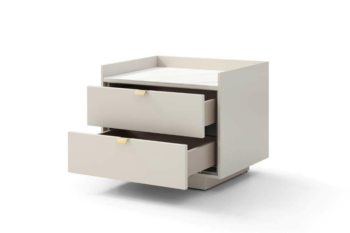 Saviour Bedside Table - White Ceramic Marble & Beige.