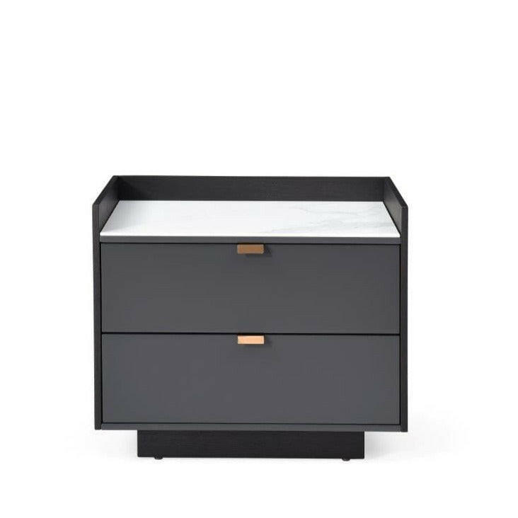 Saviour Bedside Table - White Marble & Anthracite/Grey Wash Oak.