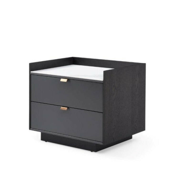 Saviour Bedside Table - White Marble & Anthracite/Grey Wash Oak.