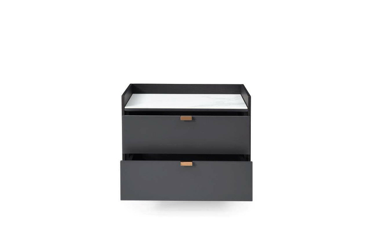 Saviour Bedside Table - White Marble & Anthracite/Grey Wash Oak.