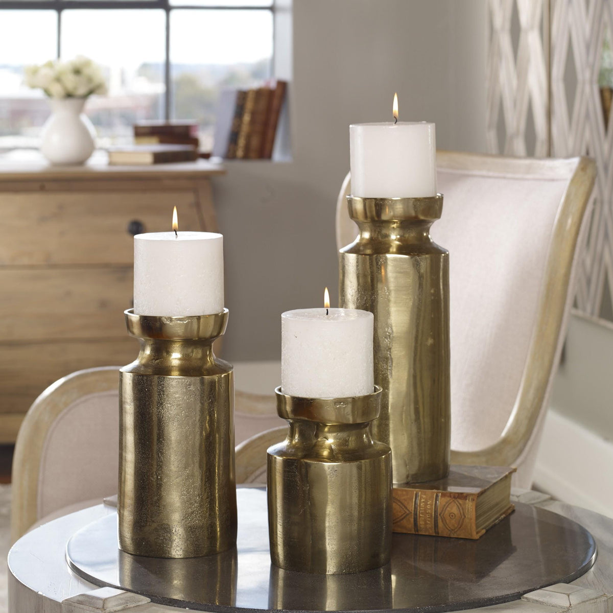 Uttermost Amina Antique Brass Candleholders Set/3.