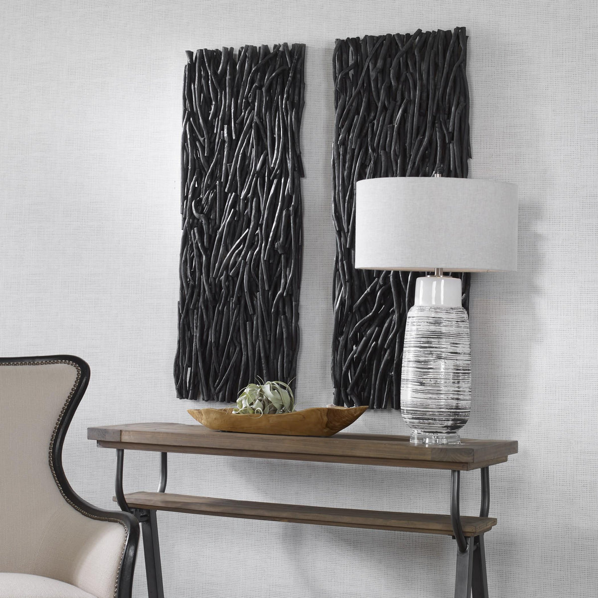 Uttermost Gathered Teak Black Wood Wall Decor.