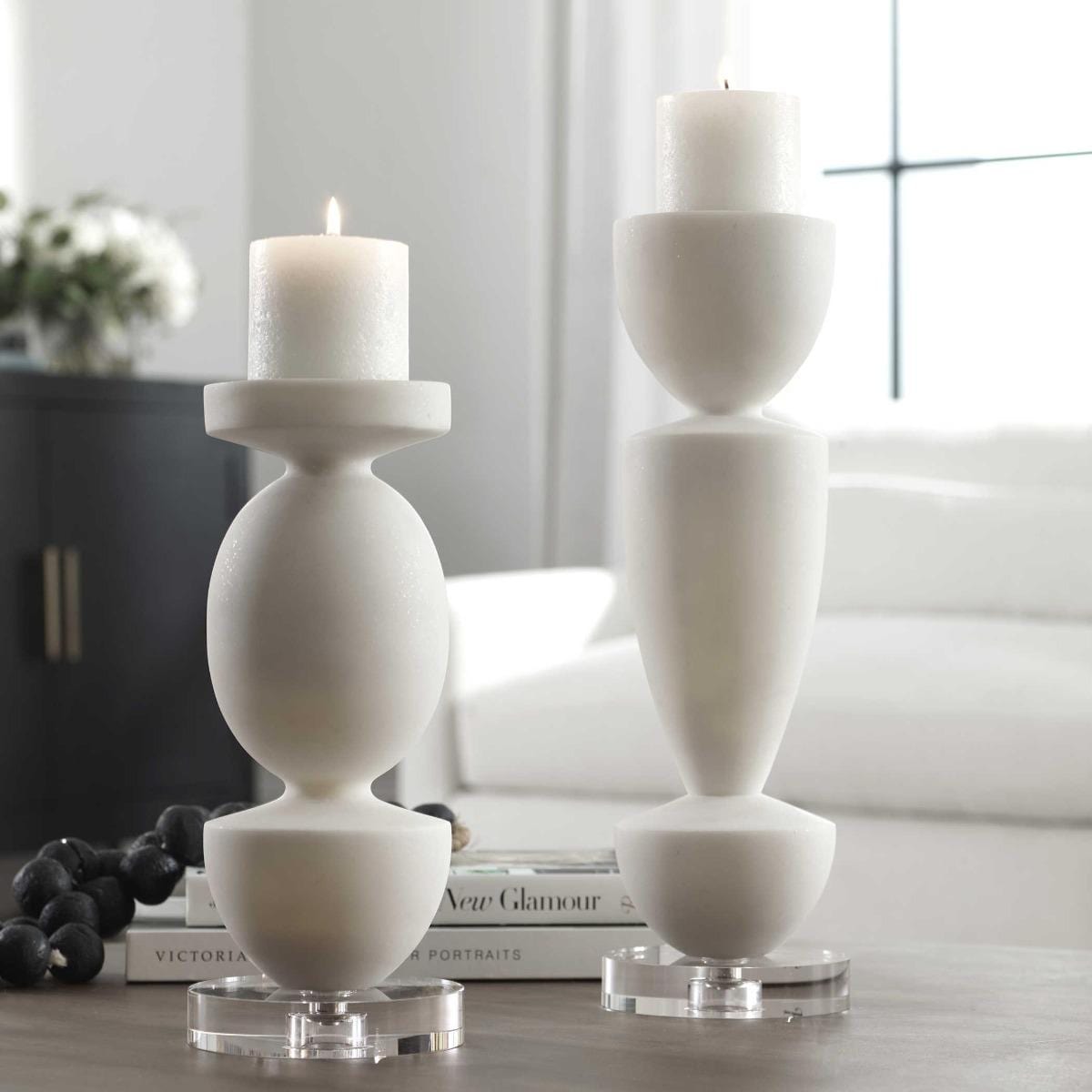 Uttermost Accessories Uttermost Lido White Stone Candleholders | Set of 2 House of Isabella UK