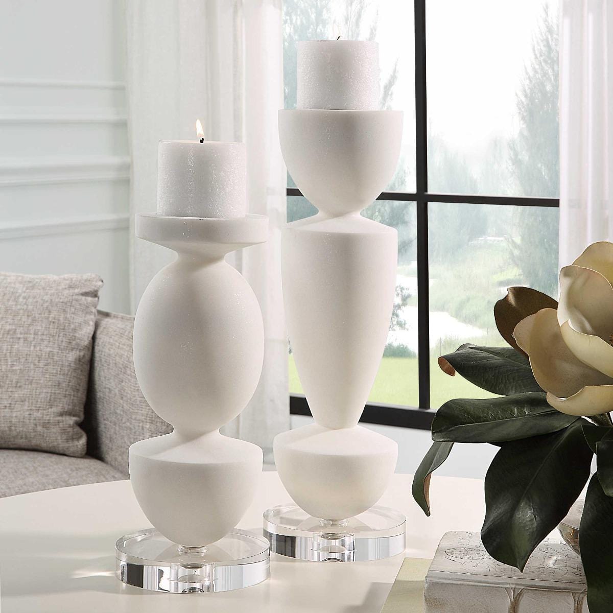 Uttermost Accessories Uttermost Lido White Stone Candleholders | Set of 2 House of Isabella UK