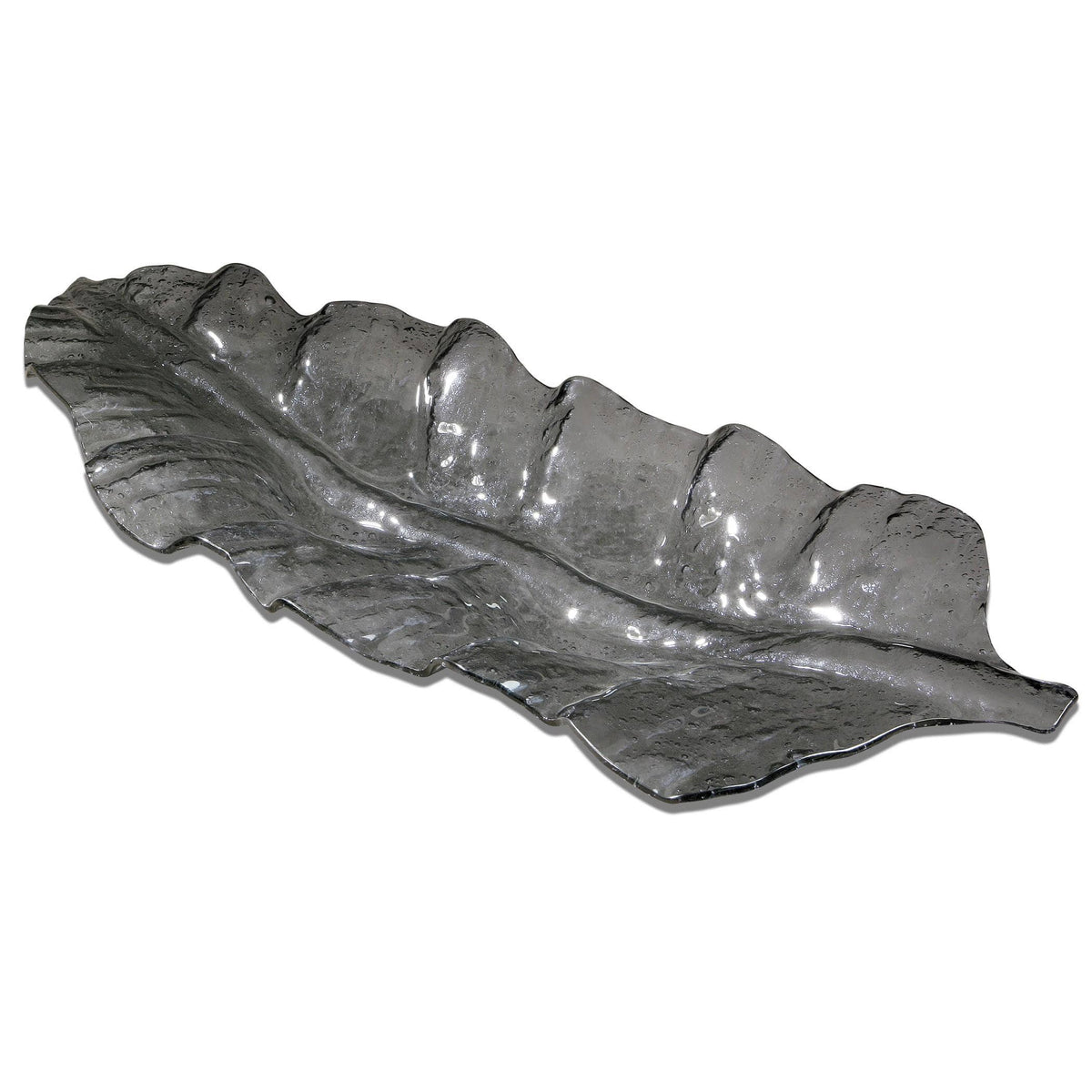 Uttermost Smoked Leaf Glass Tray.