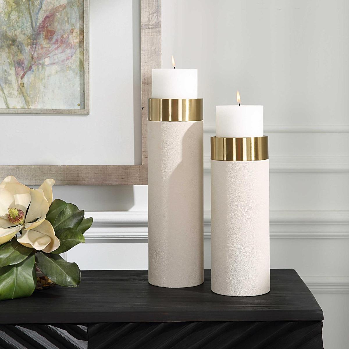 Uttermost Accessories Uttermost Wessex White Pillar Candleholders | Set of 2 House of Isabella UK