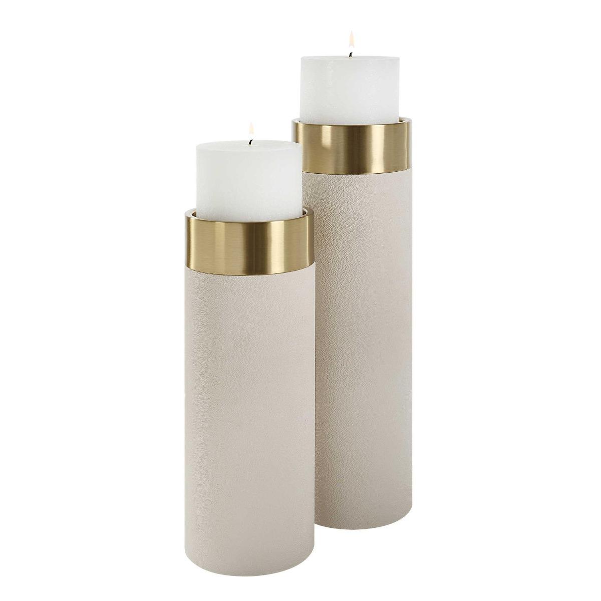 Uttermost Accessories Uttermost Wessex White Pillar Candleholders | Set of 2 House of Isabella UK