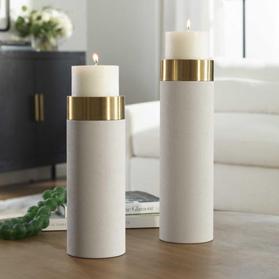 Uttermost Accessories Uttermost Wessex White Pillar Candleholders | Set of 2 House of Isabella UK