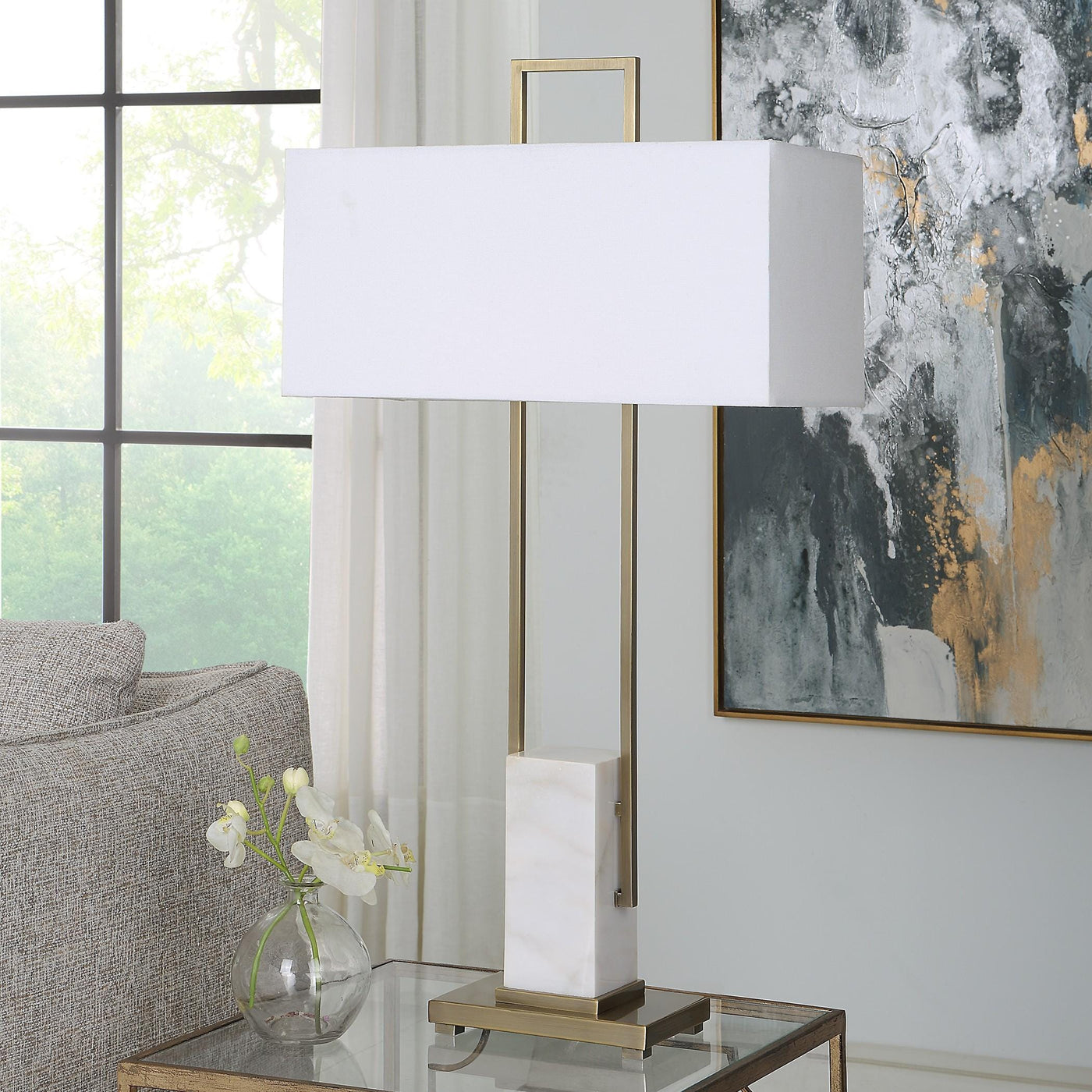 Uttermost Lighting Uttermost Column White Marble Table Lamp House of Isabella UK