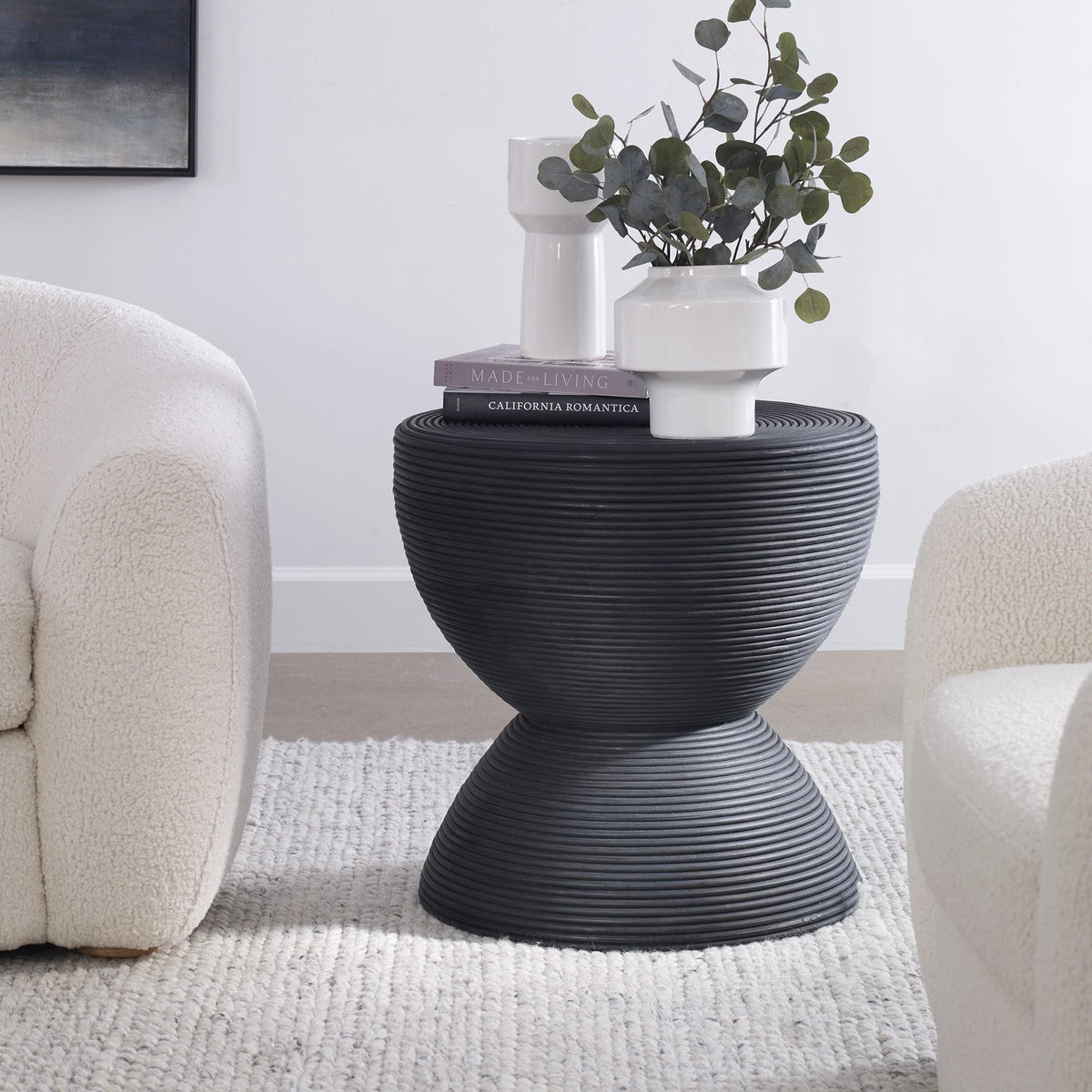 Uttermost Bongo Black Rattan Side Table.