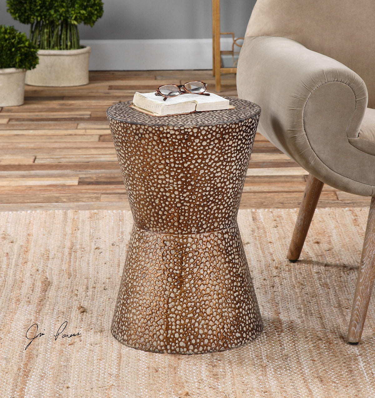 Uttermost Cutler Drum Shaped Accent Table.
