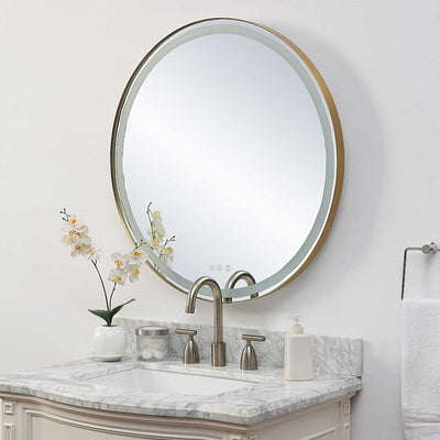 Uttermost Mirrors Uttermost Crofton Lighted Brass Round Mirror House of Isabella UK